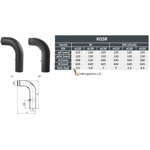 KÁLYHA BEKÖTŐ KÖNYÖK TISZTÍTÓ NYÍLÁSSAL ÉS ELZÁRÓ SZELEPPEL (RÖVID) 130MM